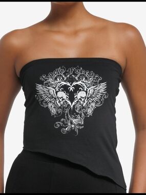 NWT Punk Rock Tube Top | Black Skulls Rhinestones | Women's XL "2X" | Hot Topic